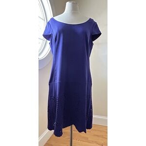 Ann Taylor Shift Dress + Eyelet Accents Womens 10 Cap Sleeves Purple Blue Lined